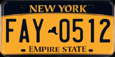 NY license plate FAY0512