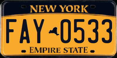 NY license plate FAY0533