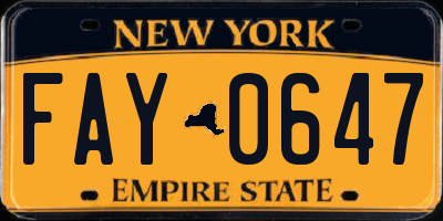 NY license plate FAY0647
