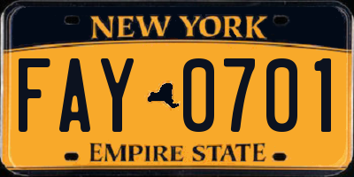 NY license plate FAY0701