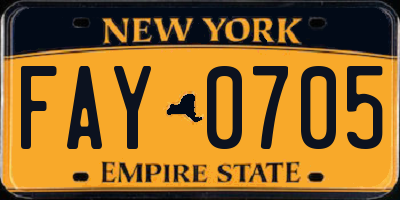 NY license plate FAY0705