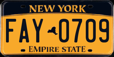 NY license plate FAY0709