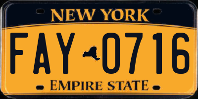 NY license plate FAY0716