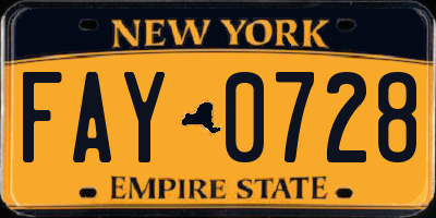 NY license plate FAY0728