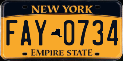 NY license plate FAY0734