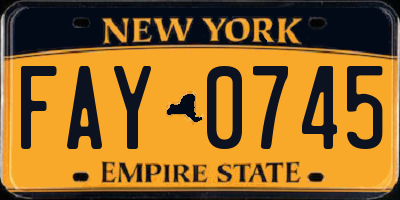NY license plate FAY0745