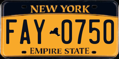 NY license plate FAY0750