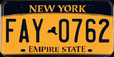 NY license plate FAY0762