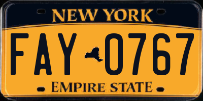 NY license plate FAY0767
