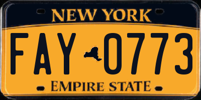 NY license plate FAY0773