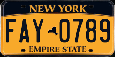 NY license plate FAY0789