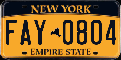 NY license plate FAY0804