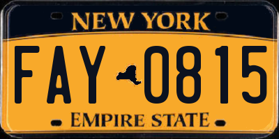 NY license plate FAY0815