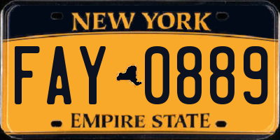 NY license plate FAY0889