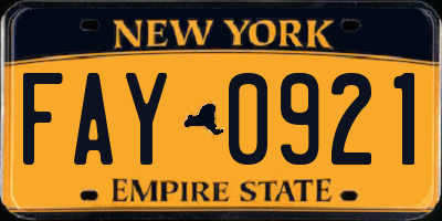 NY license plate FAY0921