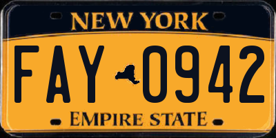 NY license plate FAY0942