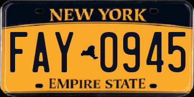 NY license plate FAY0945