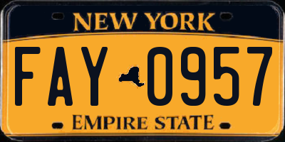 NY license plate FAY0957