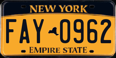 NY license plate FAY0962
