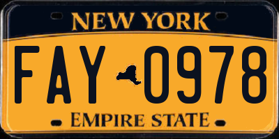 NY license plate FAY0978