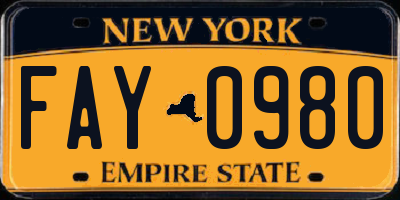 NY license plate FAY0980