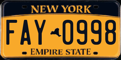 NY license plate FAY0998