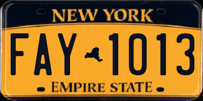 NY license plate FAY1013