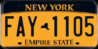 NY license plate FAY1105
