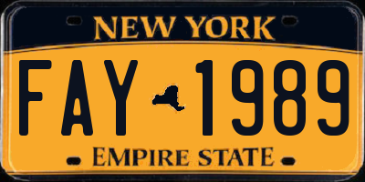 NY license plate FAY1989