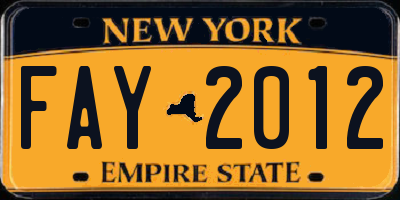 NY license plate FAY2012
