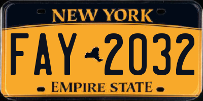 NY license plate FAY2032