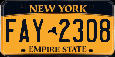 NY license plate FAY2308