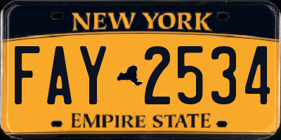 NY license plate FAY2534