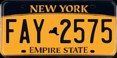 NY license plate FAY2575