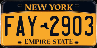 NY license plate FAY2903