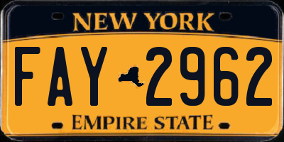 NY license plate FAY2962