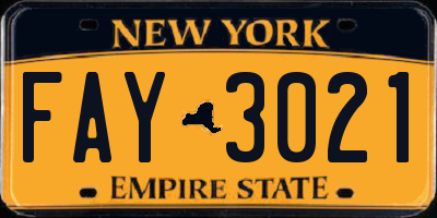 NY license plate FAY3021