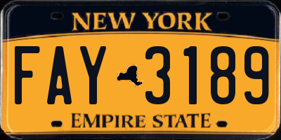 NY license plate FAY3189