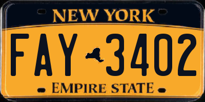 NY license plate FAY3402