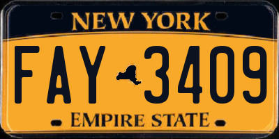 NY license plate FAY3409
