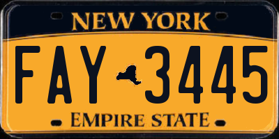NY license plate FAY3445