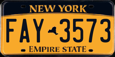 NY license plate FAY3573