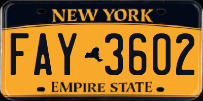 NY license plate FAY3602
