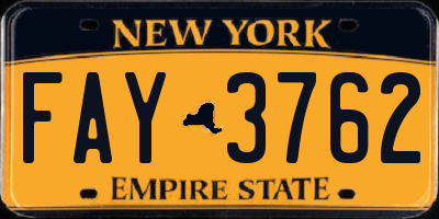 NY license plate FAY3762