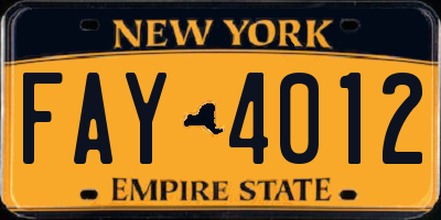 NY license plate FAY4012