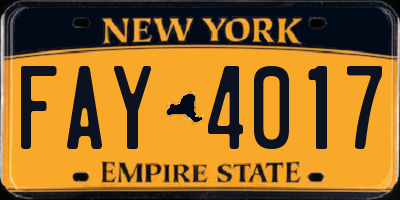 NY license plate FAY4017