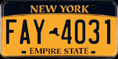 NY license plate FAY4031