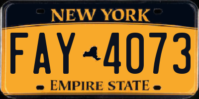 NY license plate FAY4073