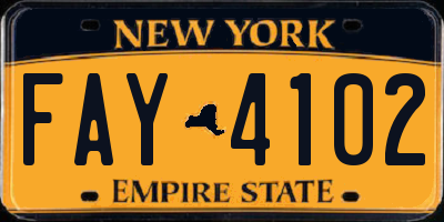 NY license plate FAY4102