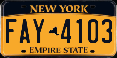 NY license plate FAY4103